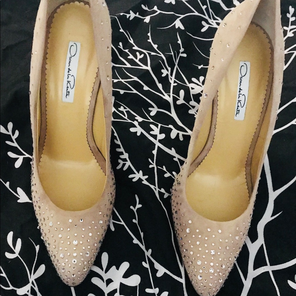 Oscar de la Renta Crystal Studded Wedges
